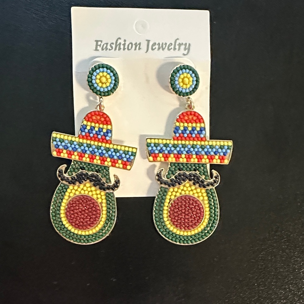Colorful Sombrero Avocado Beaded Earrings